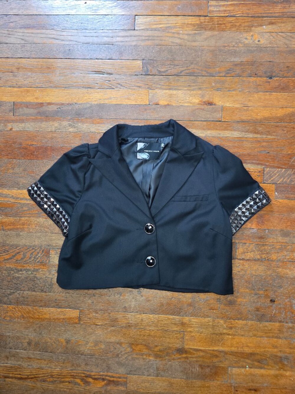 Twelve by Twelve Black Tailored Short Sleeve Cropped Bolero with Studded Cuffs